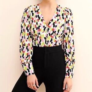 Anthropologie Glamorous Abstract Spot Blouse Multicolored Size S NWT